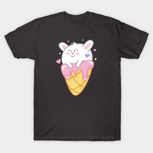 Cute Rabbit Ice Cream Art Design T-Shirt